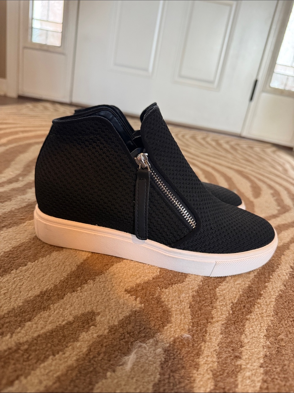 Steve Madden Women's Black Slip-On Wedge Sneaker with Side Zip